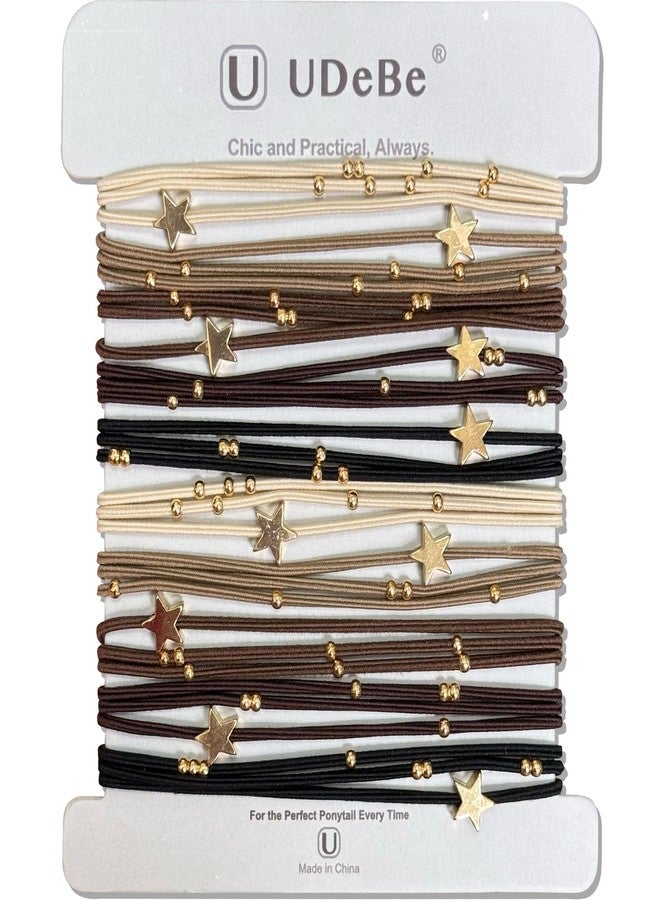UDeBe 10 Packs Star Hair Ties with Gold Beads – Thin Elastic Ponytail Holders Hair Accessories for Women - Image 1